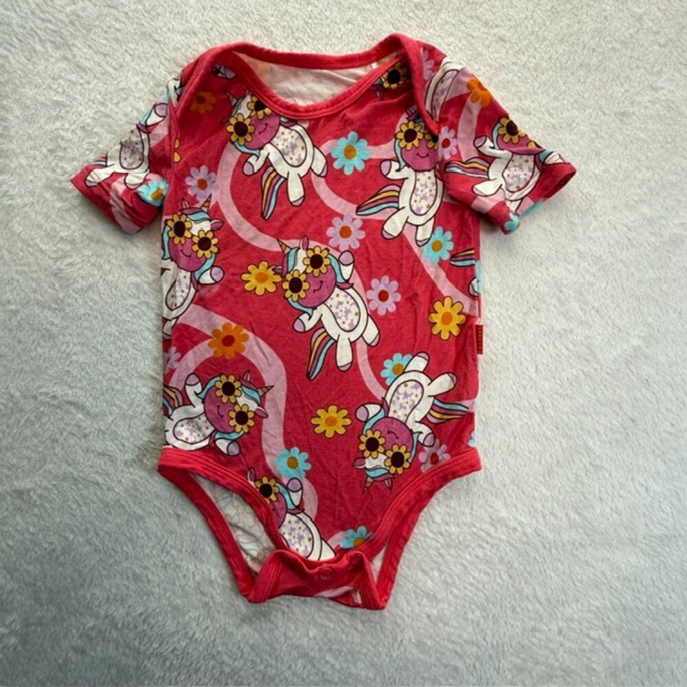 Easweet Pink Unicorn Print Bamboo Baby Romper Sleeper Onesie- Size 12-18 Months